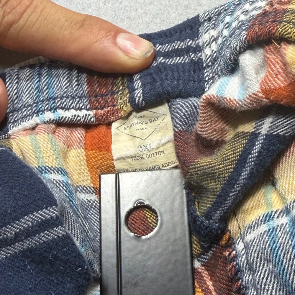 St Johns Bay Mens 2XL Pajama Pants Blue Orange Plaid Flannel Cotton Sleepwear